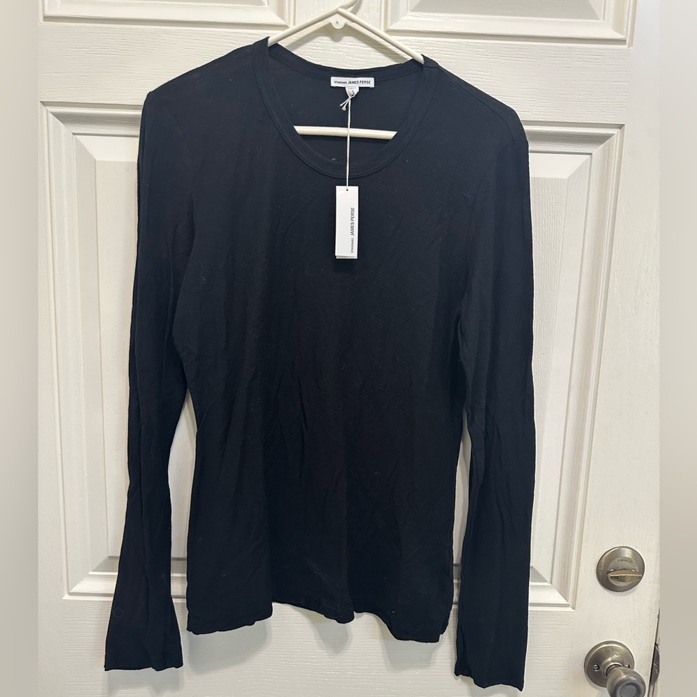 James Perse Classic Black Long Sleeve Blouse